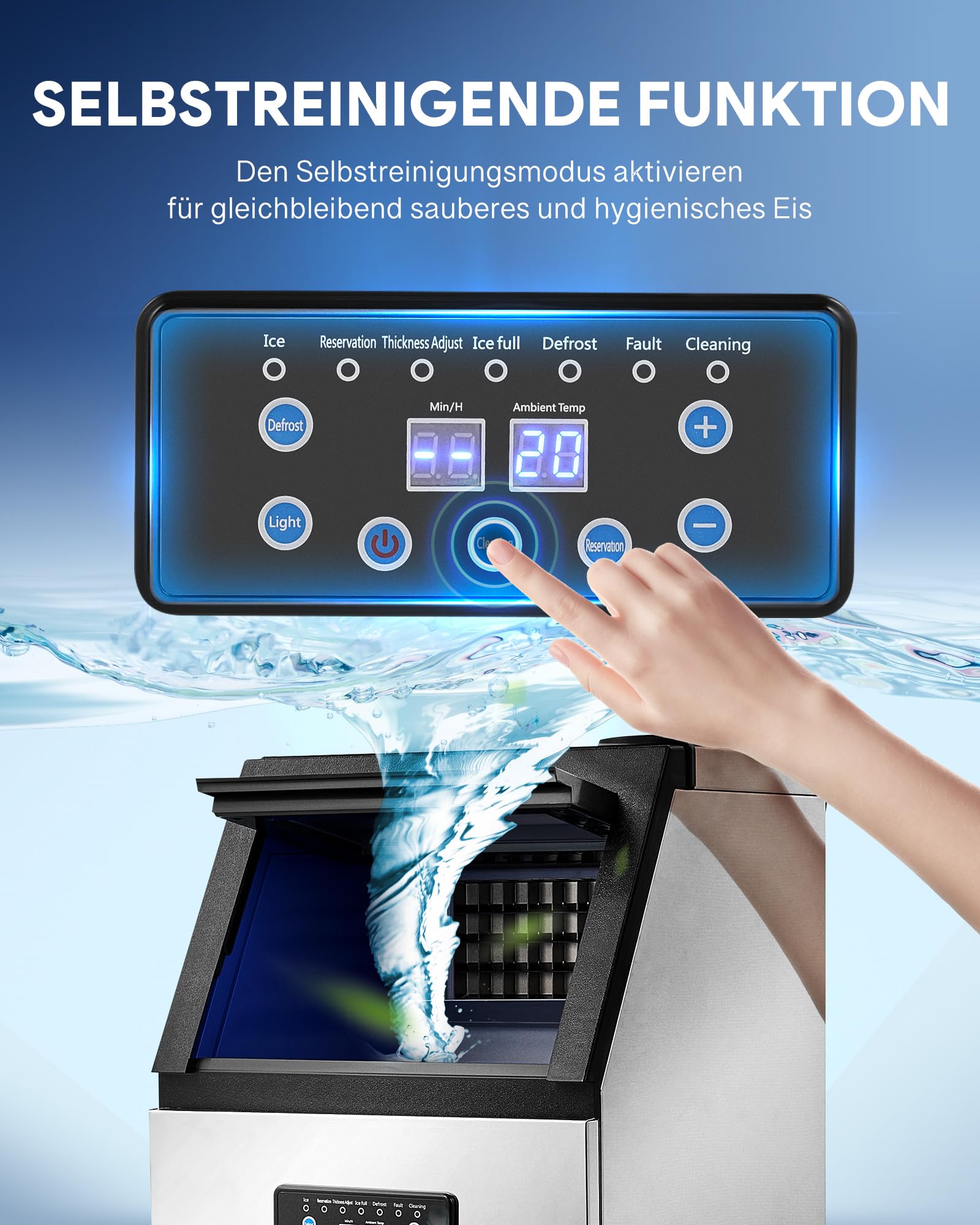 Wilprep Kommerzielle Eiswürfelmaschine 59kg/24H Eismaschine mit LCD-Bildschirm Eismaschine aus Edelstahl für Büro, Restaurant, Bar, Café 7