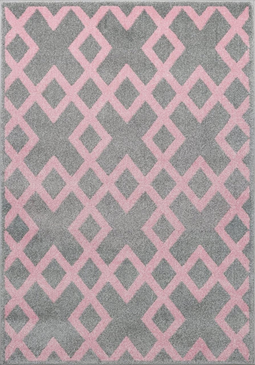 LIVONE Children's Rug for Children's Room Design Checked Lines in Silver Grey Pink, silver grey, 120 x 170 cm