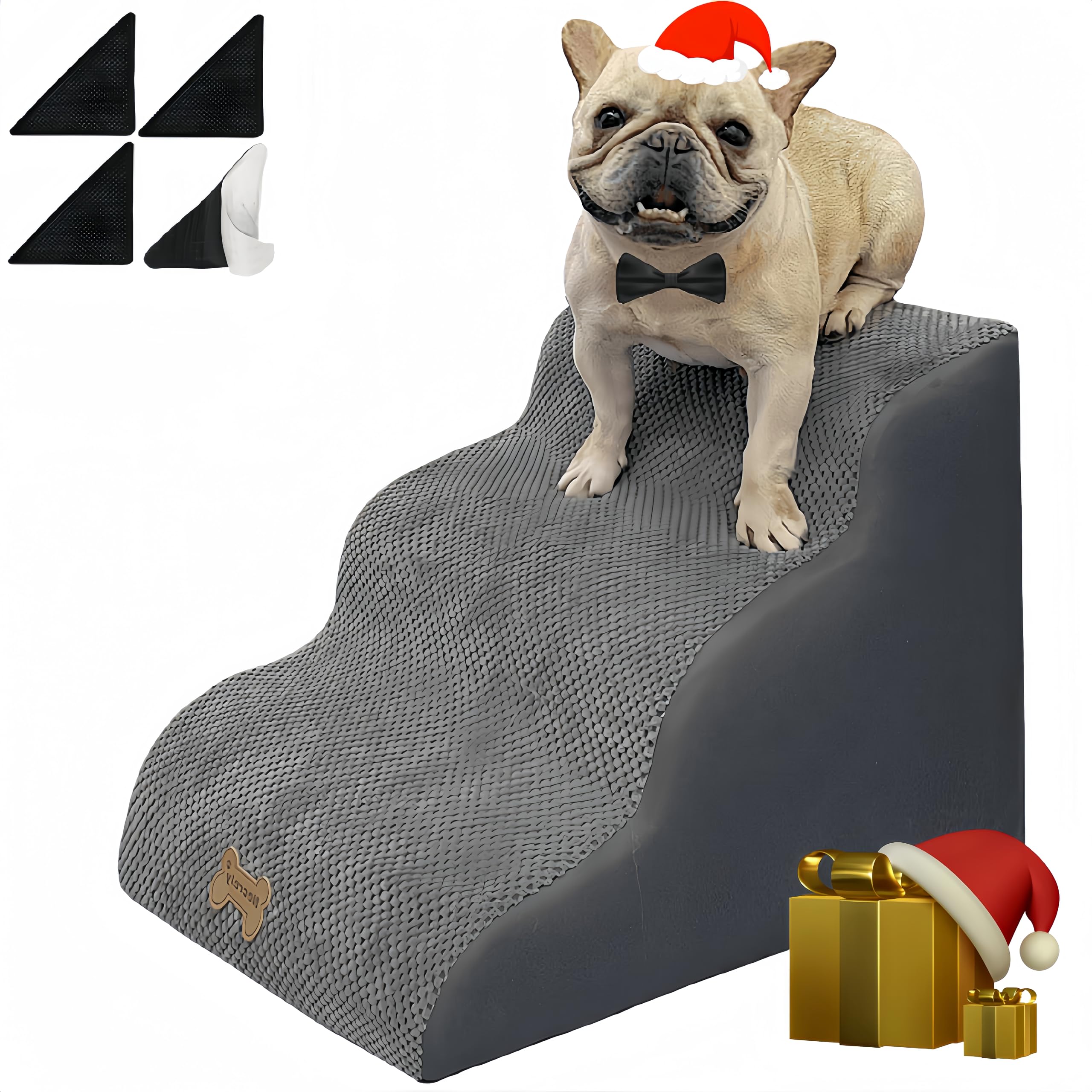 Photo 1 of Dog Stairs to high beds, 3-step dog stairs for dogs to get on bed couch high 16"-20 inch, dog pet stairs for small large dogs cats climbing to bed, Non-Slip balanced doggy Grey (23.7*15.8*15.8 IN 33D)