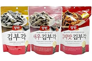 FISHER QUEEN Dongwon Yangban Crispy Seaweed Chips, Seaweed Korean Snacks in Original, Shrimp, Kimchi, 50g, Pack of 3