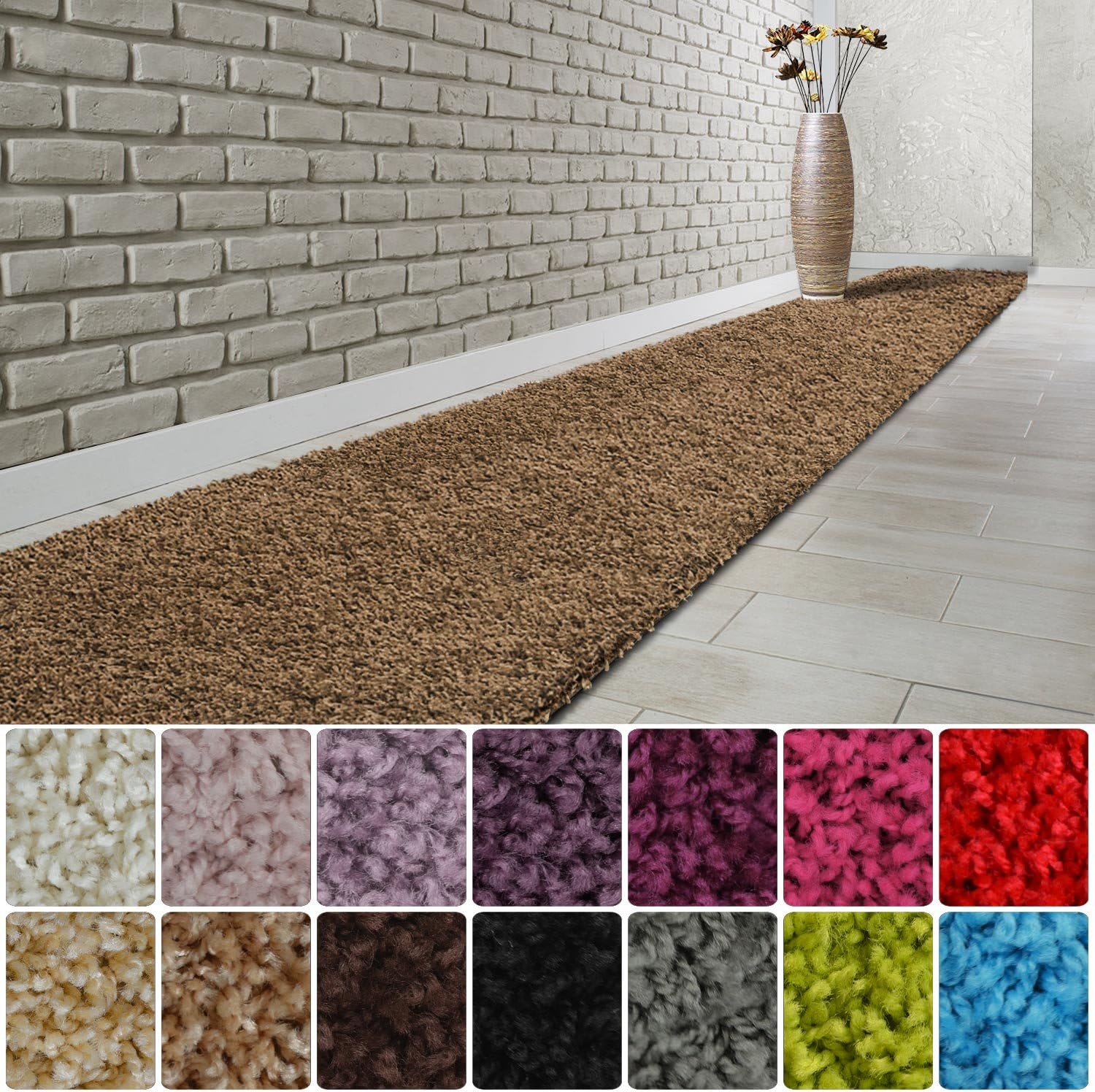 casa pura® Shaggy Rug Runner for Hallway, Light Brown 80x200cm High