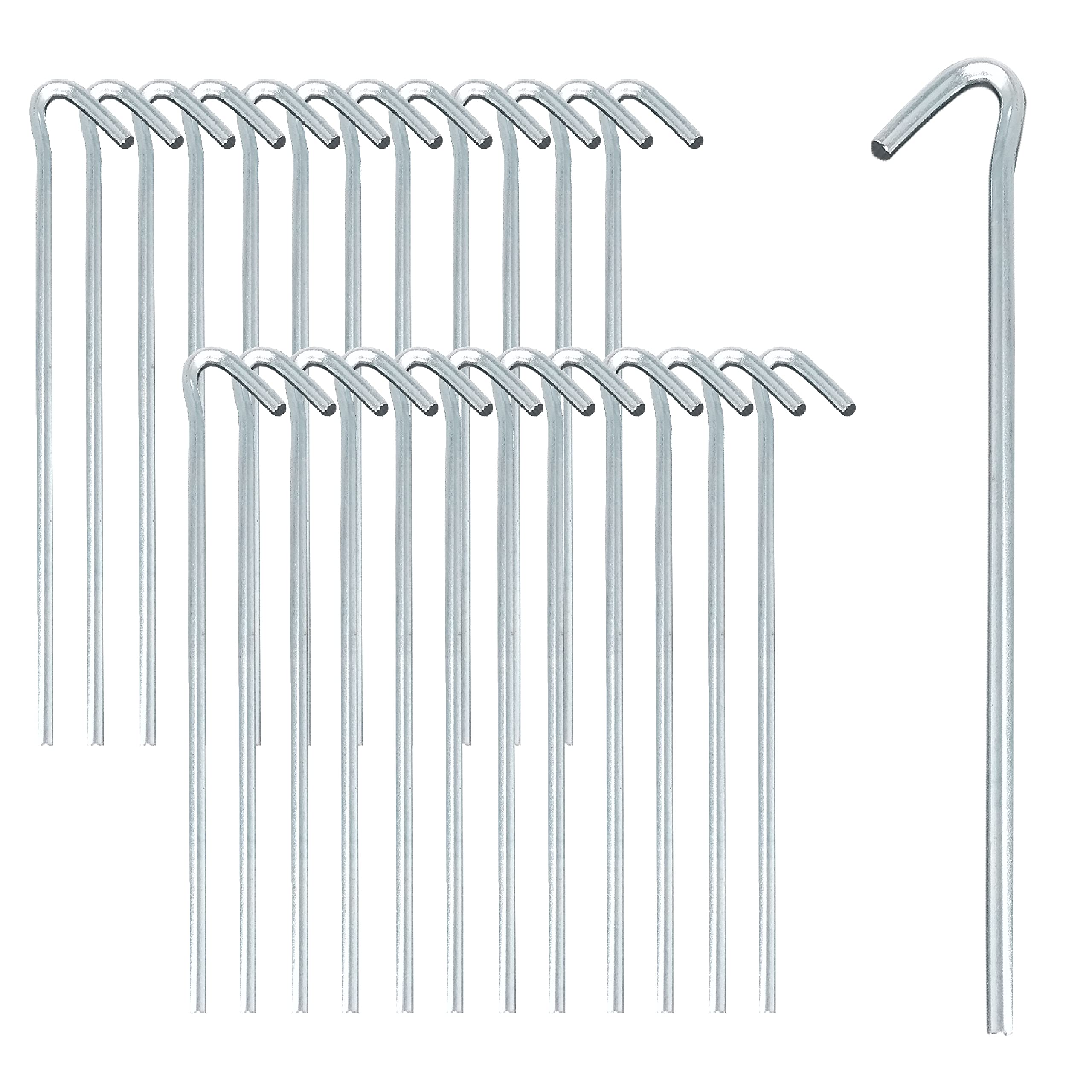 ToCi 24 x Tent Pegs, Galvanised Steel, 25 cm Long, Long and Robust Tent Hooks, Pegs for Camping and Outdoors, Ideal for Normal Floors, Diameter 4 mm