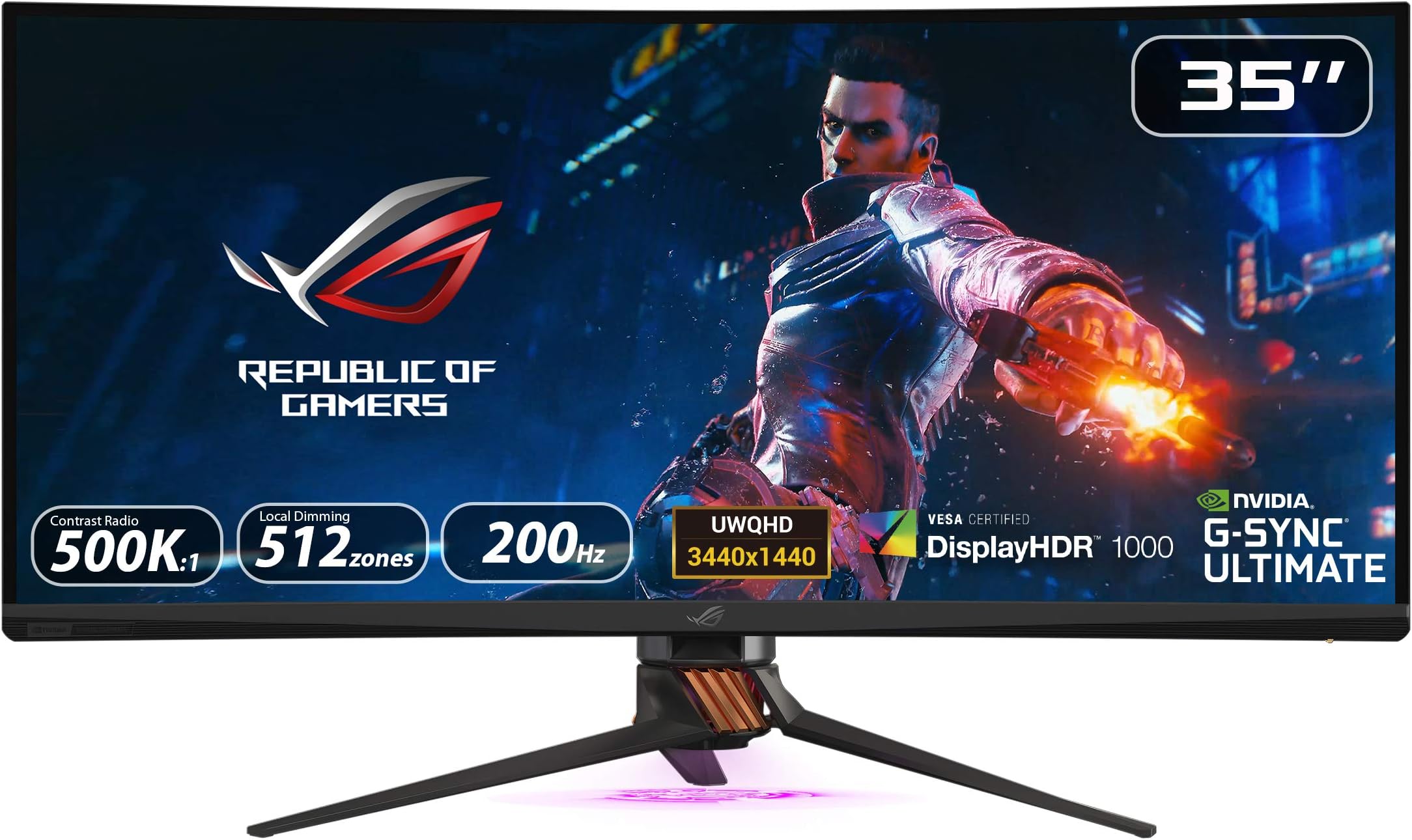 ASUS ROG Swift PG35VQ 35” Curved HDR Gaming Monitor 200Hz (3440 x 1440) 2ms G-SYNC Ultimate Eye Care DisplayPort HDMI USB Aura Sync HDR10 DisplayHDR 1000