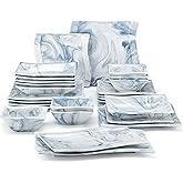 MALACASA Plates and Bowls Sets, 26 Piece Blue Dinnerware Sets for 6, Porcelain Dinner Set with Set, Dishes, Cereal Serving Platters, Kitchen Plate Bowl Series FLORA, 26 Piece(Service for 6)