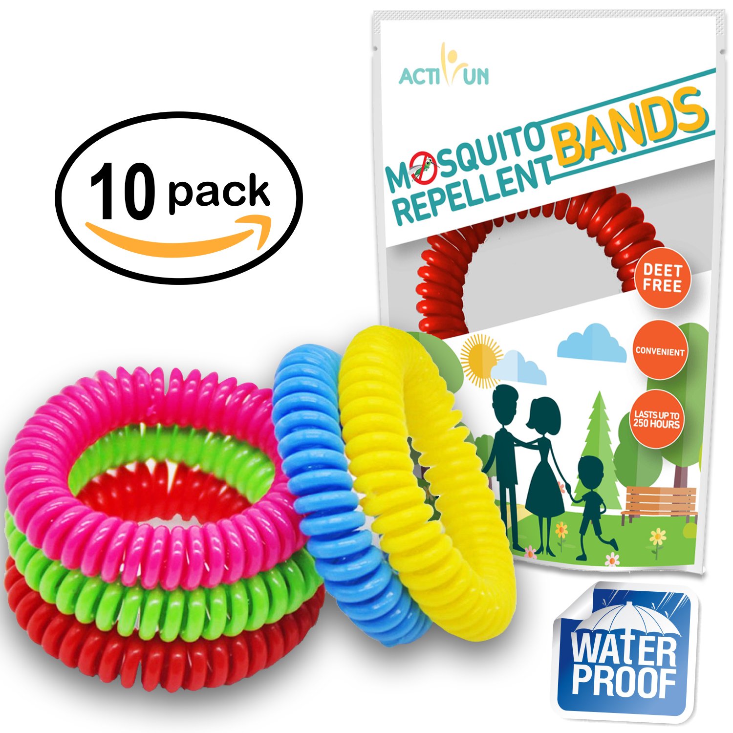 Mosquito Repellent Bracelet Natural Waterproof | 10 Pack | Insect Repellent Wrist Bands, Safe for Kids, Toddlers, Adults, Pets, Outdoor Mosquito Protection, Deet-Free, Best Bug Band and Patch