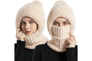 Cebwexy 3 in 1 Beanie Hat for Women, Winter Womens Knitted Hats with Neck Gaiter & Face Mask, Balaclava Hat and Scarf Set