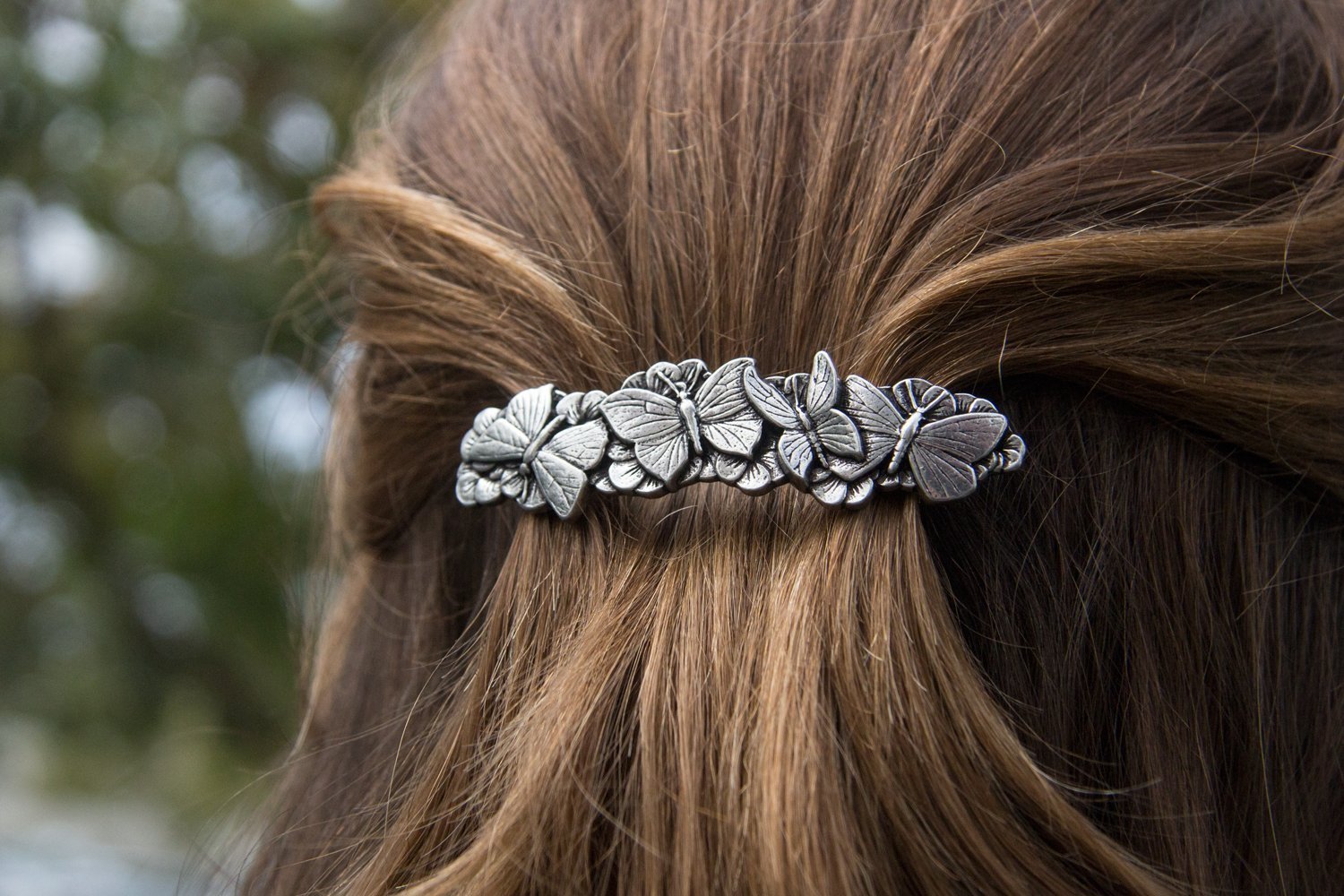 Butterflies Hair Clip, Medium Hand Crafted Metal Barrette Made in the USA with a 70mm Imported French Clip by Oberon Design : Beauty