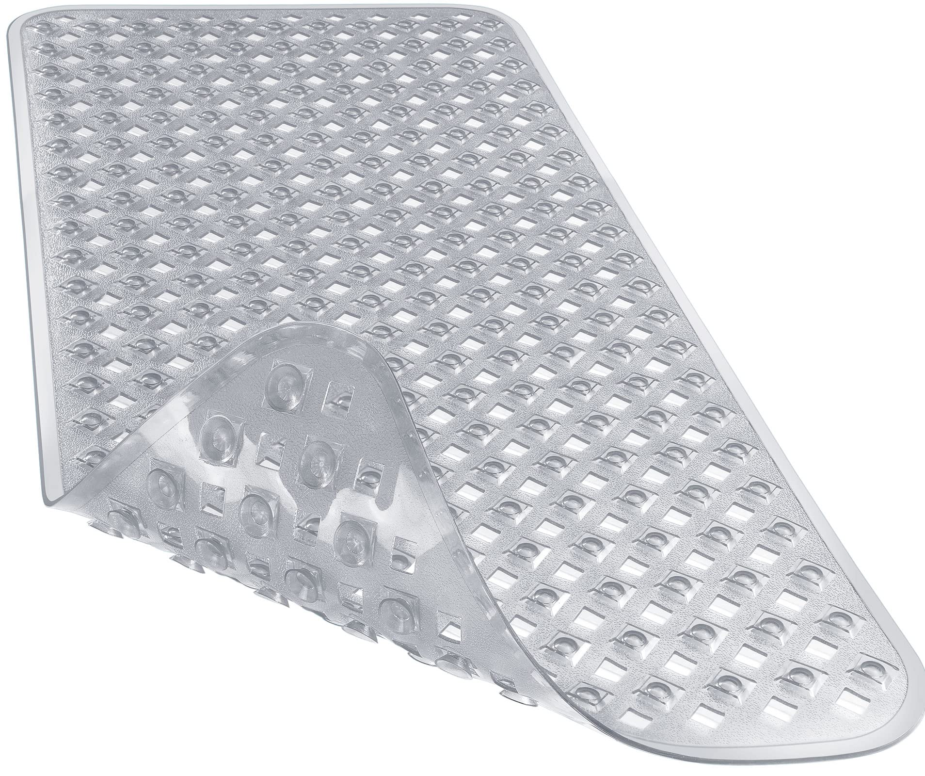 Photo 1 of Yimobra Non Slip Bath Mat, Super Strong Suction Cups,34.5"x15.5"Long Tub Mat with Drain Holes, Machine Washable Fast Draining Shower Mats, Bathroom Essentials,Clear Gray