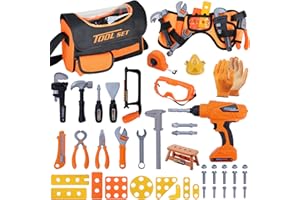 Kids Tool Set,MAGIC4U 52PCS Toddler Tool Set with Electric Drill Toy & Kids Tape Measure, Pretend Play Construction Toys Costume with Tool Belt for Boy Girls Age 3-8
