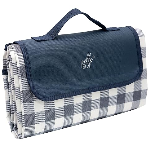 Pelle & Sol Picnic Blanket Waterproof, 200x140CM Foldable Picnic Mat - Outdoor Beach Blanket - Slip Resistant w/Carrying Handle - Sandproof & Washable Beach Mat for Garden, Hiking, Camping