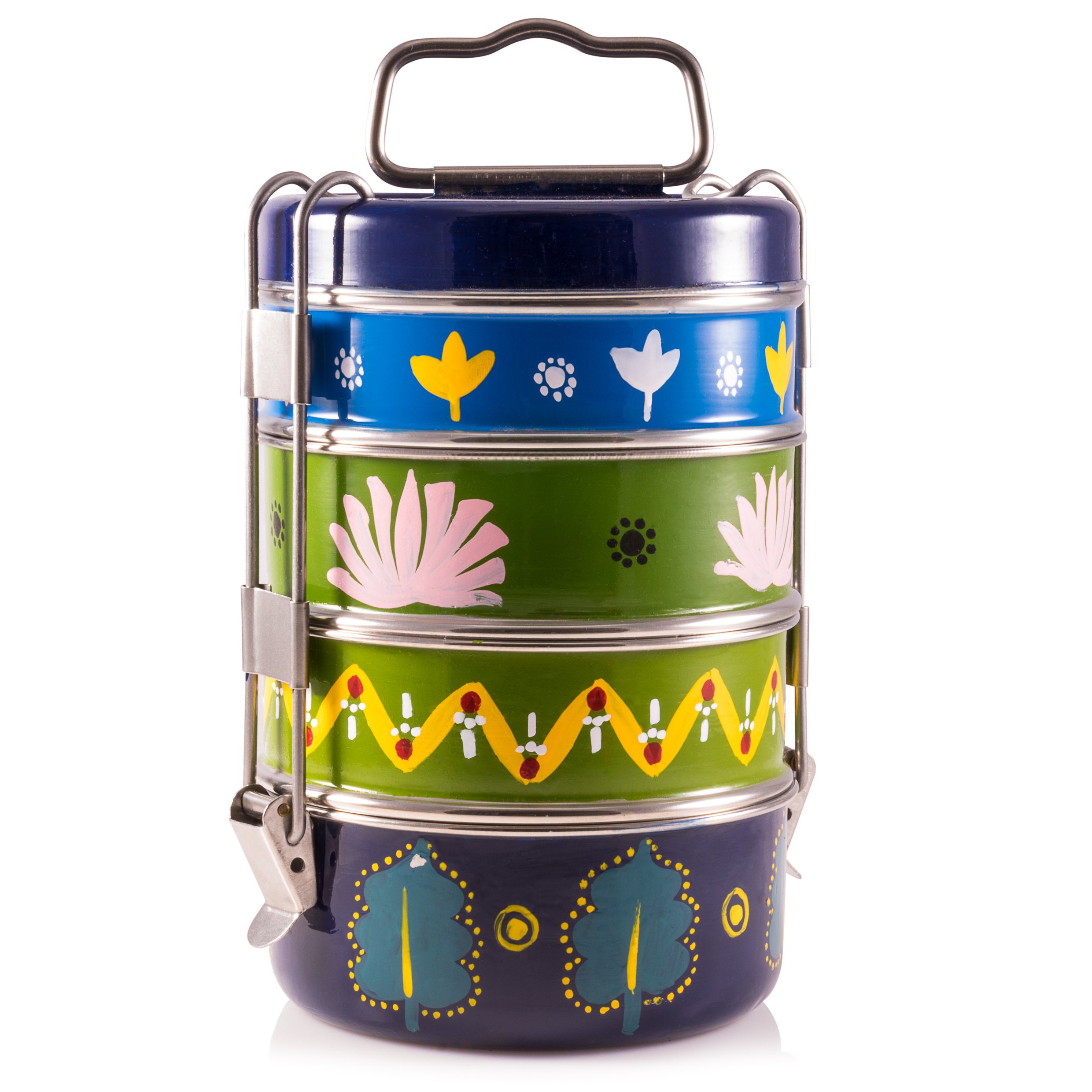 Handpainted 4 Tier Madhubani Motifs Indian-Tiffin Box