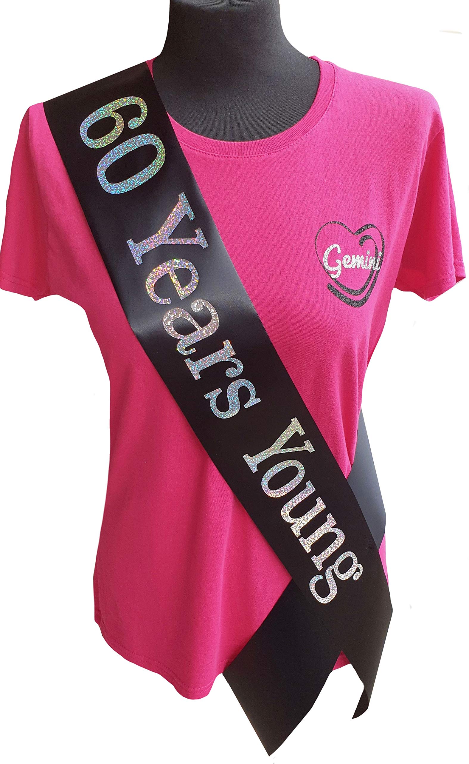 Gemini Ribbons - 60 Years Young - 60th Birthday Sash - Holographic - 60th Birthday Party - Womens Mens - Gift