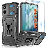 for Motorola Moto G-5G-2024 Case, Moto G Play 5G 2024 with [2 Pack] HD Screen Protector & Slide Camera Cover, Magnetic Ring Holder Kickstand [Military Grade] Shockproof Case, Black