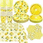 KEFAN Lemon Birthday Party Decorations, Lemon Theme Party Tableware Supplies including Plates, Cups, Napkins, Tablecloth, Serves 40 (40)