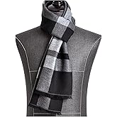 SIILLKEVIN Men's Winter Warm Scarf with Tassels Soft Classic Mens Cashmere Feel Plaid Long Scarves