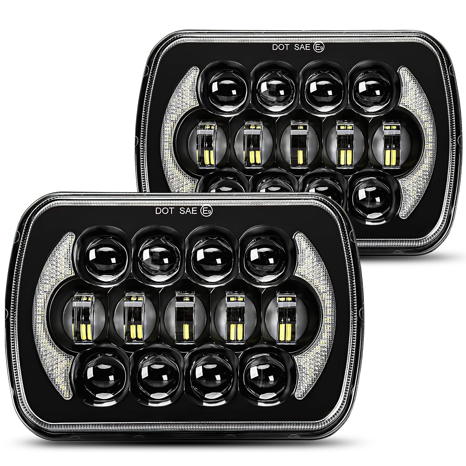 Photo 1 of SPL DOT Approved 105W Brightest 5x7 7x6 Projector Led Headlights Hi/Low Sealed Beam H4 Plug H6054 H5054 with DRL Compatible with Jeep Wrangler YJ Cherokee XJ Ford Chevy GMC Toyota etc(Black Pair)