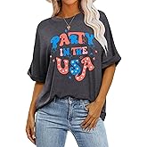 LOGENE Women's 4th of July T Shirts American Flag Print Patriotic Independence Day Summer Basic Short Sleeve Tees Tops