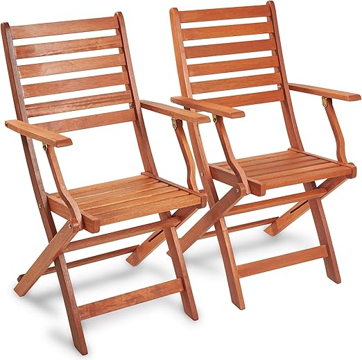 VonHaus Set of 2 Wooden Folding Armchairs Meranti Hardwood with Teak
