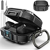 [Upgrade Secure Lock] for Beats Powerbeats Pro 2 Case Cover, LDSXAY Carbon Fiber Shockproof Protective Cover for Powerbeats Pro 2 2025 with Cleaner Kit & Carabiner (Black)
