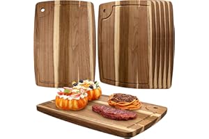 6 Pack Acacia Wood Cutting Board, 14 x 10 Inch Large Wooden Chopping Boards for Kitchen, Acacia Charcuterie Board with Juice 