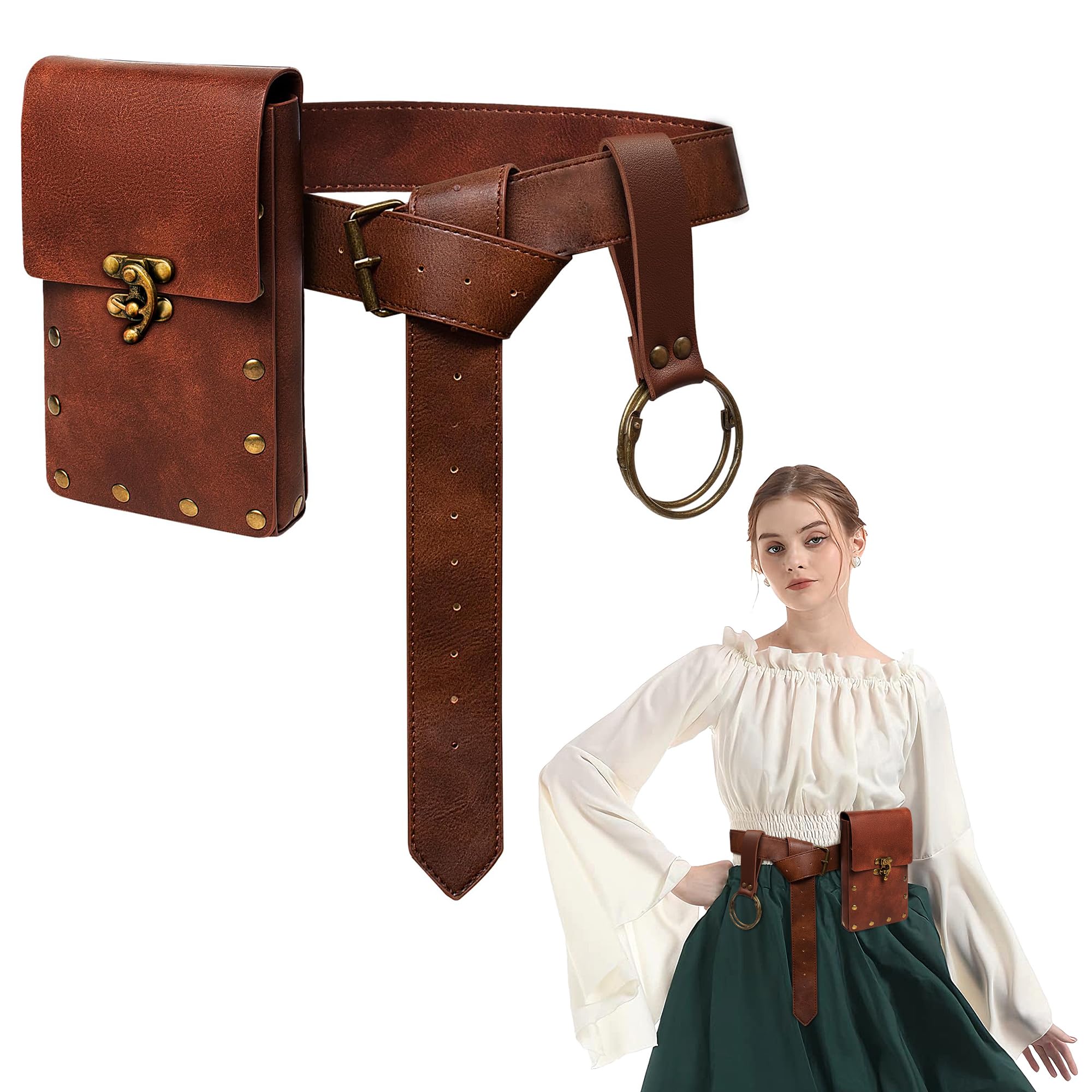 Medieval Steampunk Fanny Pack Belt Pouch Phone Holder Vintage Black Waist Bag Medieval Leather Belt Pouch Set  main image 2