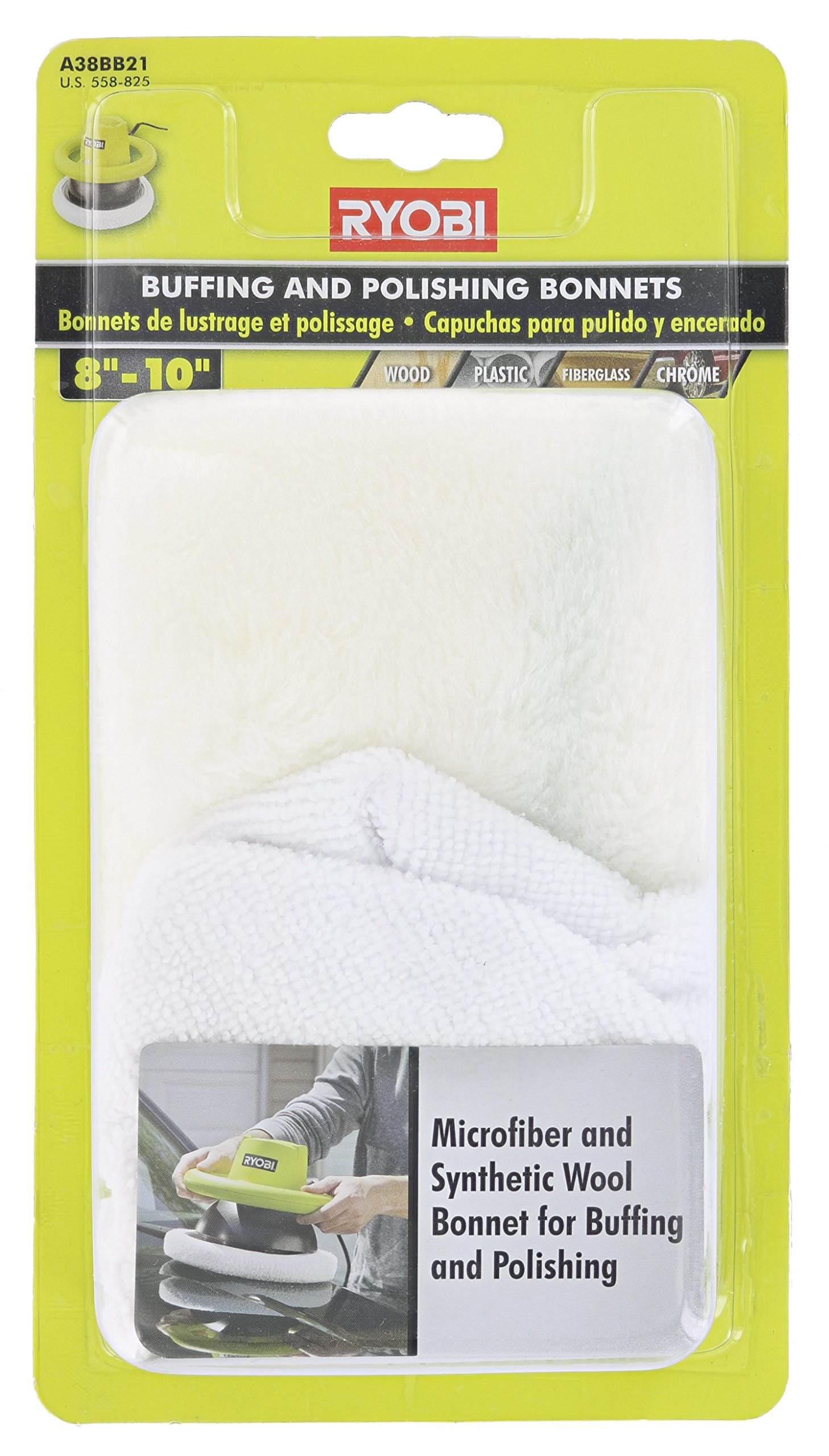 Ryobi A38BB21 Two Pack of Microfiber and Synthetic Wool Buffing Bonnets (8 x 10 Inches)