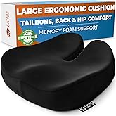 5 STARS UNITED Seat Cushion for Tailbone Pain Relief – Large Memory Foam Cushion for Coccyx, Hip, Sciatica & Post-Surgery Recovery – Wheelchair, Car, Desk, Gaming & Office Chairs, Black, XX-Large