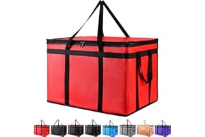 MOSAGO XXXL Insulated Food Delivery Bag - Reusable Thermal Cooler Grocery Bags for Doordash Catering, Pizza Carrier, Events, Keeps Cold/Hot Food Frozen or Warmer for Travel/Shopping, Commercial (Red, 1PK)