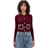 English Factory Women's Stitch Detail Puff Sleeve Cardigan