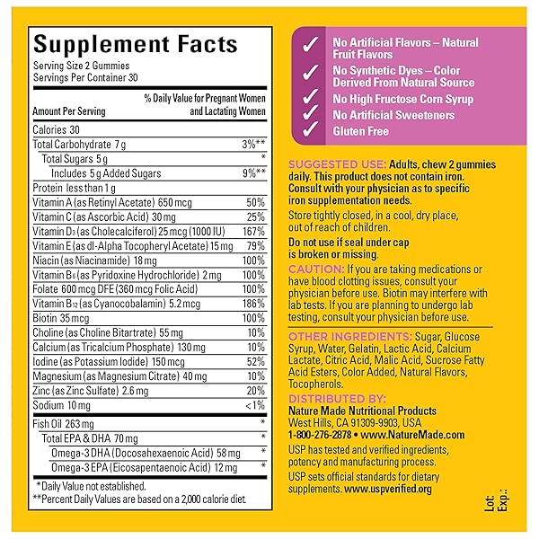 NATURE MADE PRENATAL GUMMIES WITH DHA AND FOLIC ACID, PRENATAL VITAMINS FOR WOMEN FOR DAILY NUTRITIONAL SUPPORT, 60 GUMMIES, 30 DAY SUPPLY