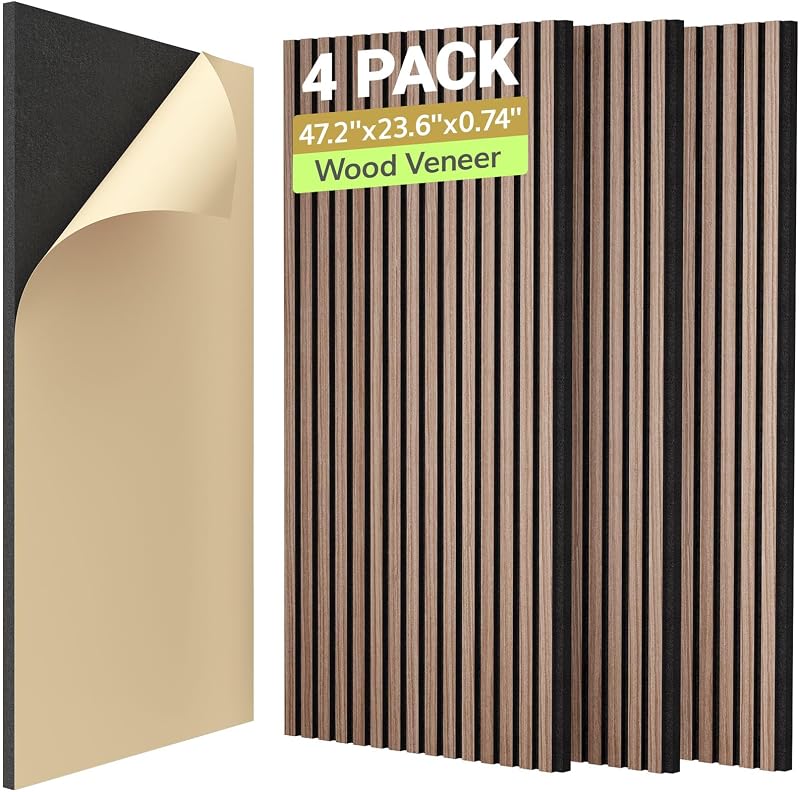 Tonor 4-Pack Walnut Veneer Acoustic Wood Panels 47.2 x 23.6 x 0.74 inches