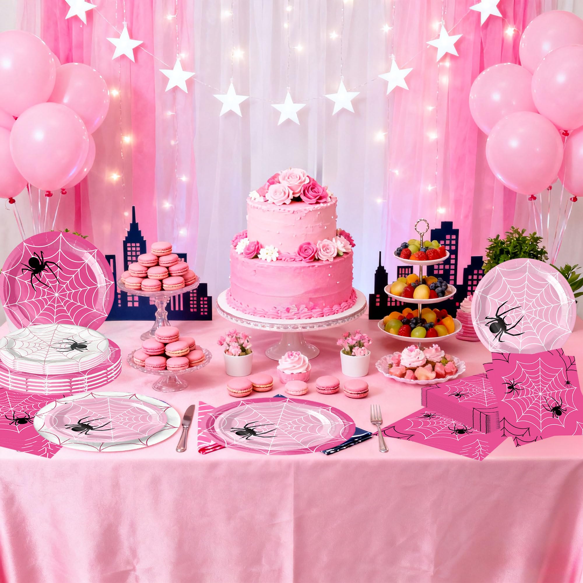 BACH AND BOOZY 40PCS Spider Birthday Paper Plates Napkins Superhero Tableware Party Dinnerware Paper Plates Napkins Party Supplies for Superhero Birthday Party Favors