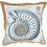 SARO LIFESTYLE Coastal Outdoor Shell Pillow Cover, 18"x18", Navy Blue