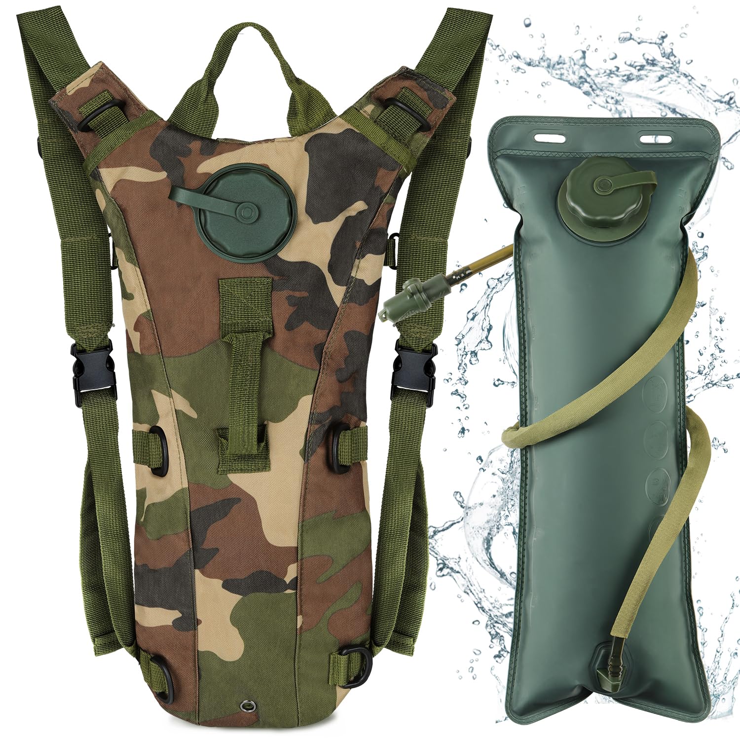 Neloheac Hydration Backpack with 3L Water Bladder, Military Tactical Water Backpack Lightweight, Cycling Hydration Pack for Running MTB Camping Hiking, Camoflage