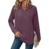 Hoodies for Women Long Sleeve Shirts Fall Fashion V Neck Sweatshirts with Buttons Casual Trendy Pullover Tops