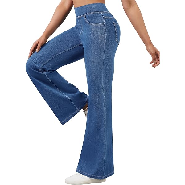 Jvini Women's Pull-On Stretch Bootcut Denim Jean Mini Flare Pants