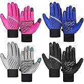 Suhine 4 Pairs Kids Waterproof Touchscreen Fleece Lined Ski Gloves - Warm Winter Snow Gloves with Reflective for Kids Boys Girls