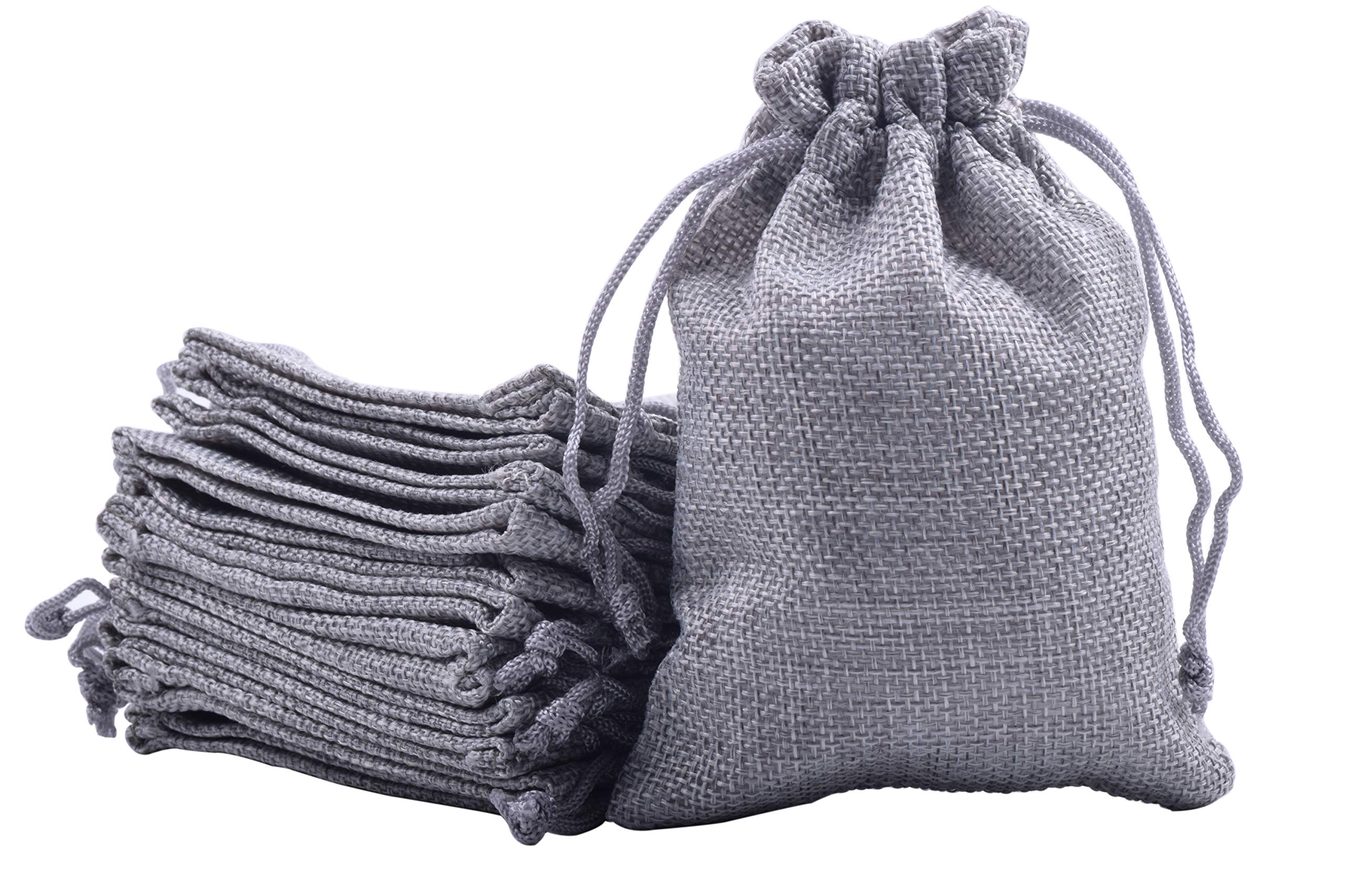 Sansam 50pcs 9.0x12.0cm/5.6''x4.8'' Small Grey Drawstring and Lining Burlap/Hessian Bags, Burlap Sacks,Jewelry Pouches, Wedding Favor Bags, Jewelry Packaging, Gift Bags