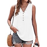 WNEEDU Summer Tank Tops for Women V Neck Tunic Tops Sleeveless Loose Fit T-Shirt with Pocket