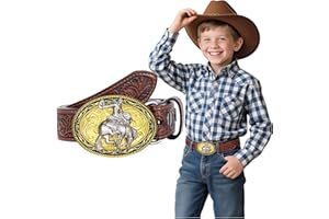 BELTROAD Kids Western Belt for Boys Girls Embossed Cowboy Cowgirl Genuine Leather Kid Western Buckle Belts for Jeans Gifts