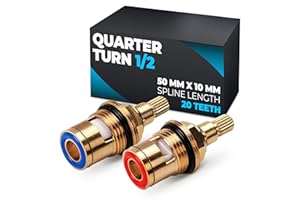 NADOBA 2 Pcs Brass Bathroom Sink Faucet Valve Stem – Hot and Cold Water, 1/2" Thread, Quarter Turn, 1.97" x 0.39" (50mm x 10mm), 20-Teeth Spline – Bathroom Faucet Cartridge Replacement for Repair or Upgrade