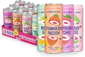 wildwonder Sparkling Probiotic Drink 12pk, For Gut Health & Immune Support, Classic Variety Pack, 5g Prebiotic Fiber, Live Probiotics, Organic, Vegan, Low Sugar, 12 Pack, 12oz Can, Seen on Shark Tank
