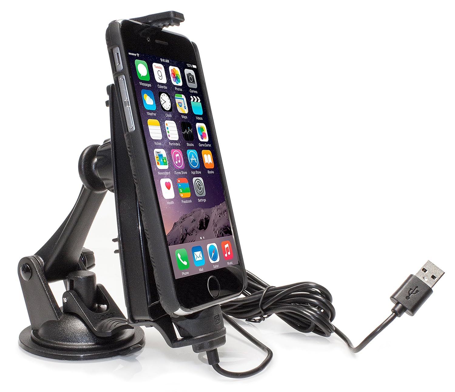 iBolt iPro2 MFI Approved Car / Desk Dock / Mount / Charger / for iPhone 5 / 5c / 5s / 6 / 6+ with integrated Lightning Cable - Retail Packaging - Black