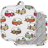 [Pack of 2] Pot Holders for Kitchen, Washable Heat Resistant Pot Holders, Hot Pads, Trivet for Cooking and Baking (Retro Camping Camper)