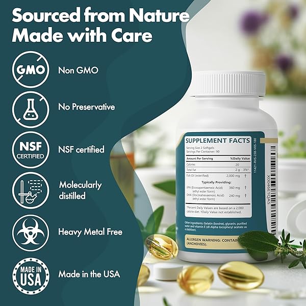 ORVIT OMEGA 3 FISH OIL SOFTGEL 2000 MG – ULTIMATE EPA DHA SUPPLEMENT FOR MEN AND WOMEN – BURPLESS – NO FISHY TASTE – UNFLAVORED 180 SOFTGELS – ORGANIC, NON GMO – MADE IN THE USA