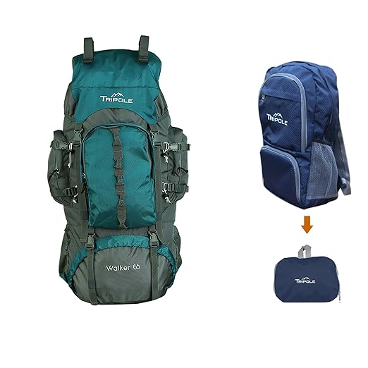 Tripole Walker 65 litres Rucksack | Rain Cover| Foldable Day Pack (Sea Green)