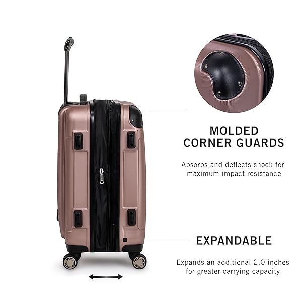 KENNETH COLE REACTION RENEGADE LUGGAGE EXPANDABLE 8-WHEEL SPINNER LIGHTWEIGHT HARDSIDE SUITCASE, ROSE GOLD, 3-PIECE SET (20″/24″/28″)