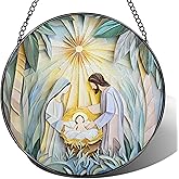 Stained Glass Suncatcher, Nativity Scene Sun Catcher Ornament; Stained Glass Window Hanging, Christmas Ornament, Holy Family Decoration; Christian Gifts, Religious Gifts, Christian Holiday Decor