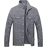 LZLER Men's Denim Jackets Distressed Destroyed Classic Vintage Slim Fit Ripped Fashion Trendy Trucker Jean Jackets