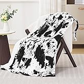 PTQ Black Cow Print Heated Throw Blanket 50"x60", Electric Blanket with 6 Heat Settings & 1-12H Timer, Cozy Soft Flannel Sherpa, Machine Washable, Warm Gift for Women